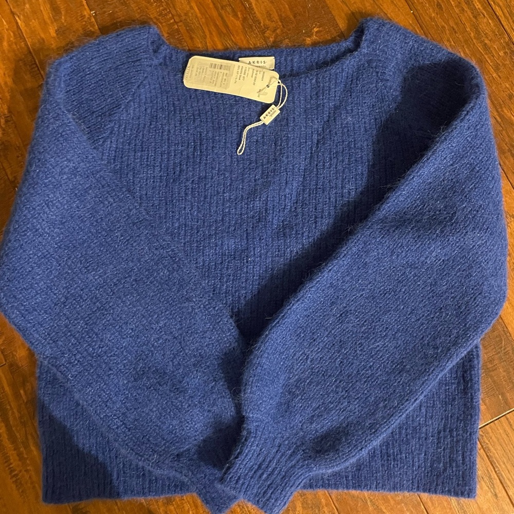 Akris punto alpaca blend boatneck pullover size 2 electric blue color nwt
